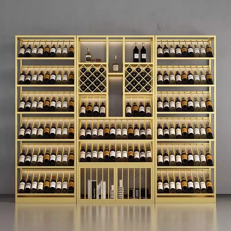 Winery floor-to-ceiling creative multi-layer wine cabinet wine cellar luminous red wine tea storage display rack against