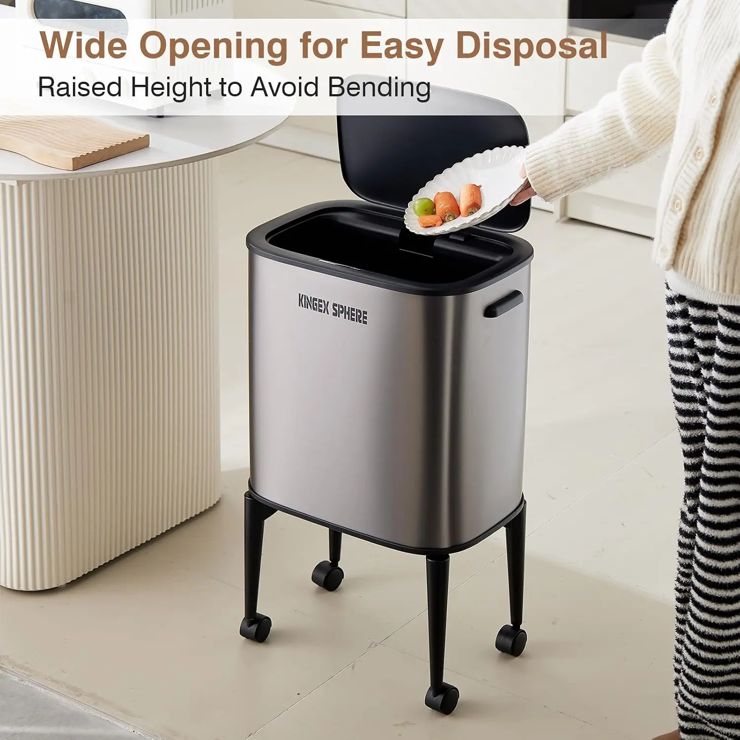Motion Sensor Trash Can, 9.5 Gallon 36L Automatic Kitchen Stainless Steel Garbage Can with Lid & Swivel Caster Wheels, Touchless