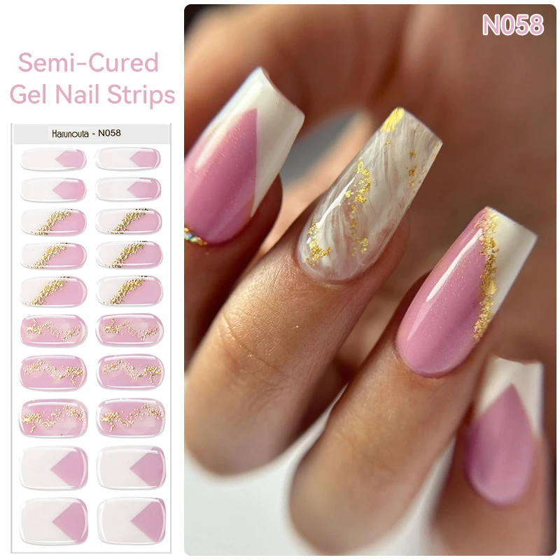 4pcs/set Gradient Jelly Semi Cured Gel Nail Strips with Nail Lamp Nude Pink Waterproof Nail Stickers Long Lasting Wrap