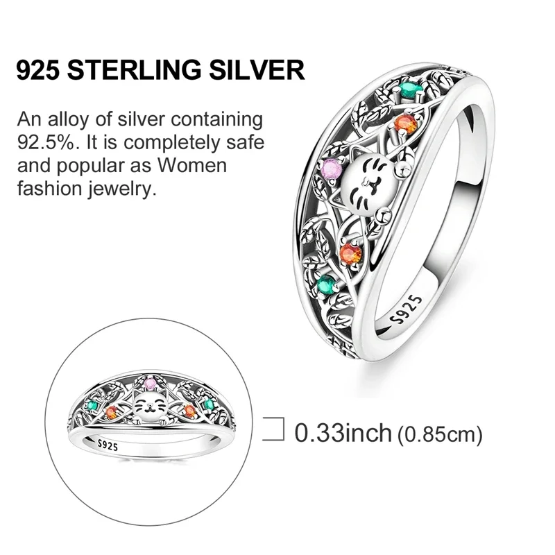 Silver 925 Ring Colorful Zircon Cat Flower Enamel Rings for Women Fingers Original Wedding Engagement Fine Jewelry Gift