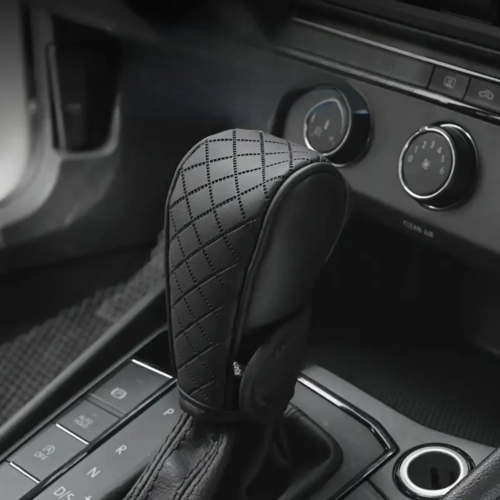 1 шт. кожаный чехол для переключения передач с клетчатым узором, водонепроницаемый дышащий чехол для рычага переключения передач, противоскользящая ручка для салона автомобиля