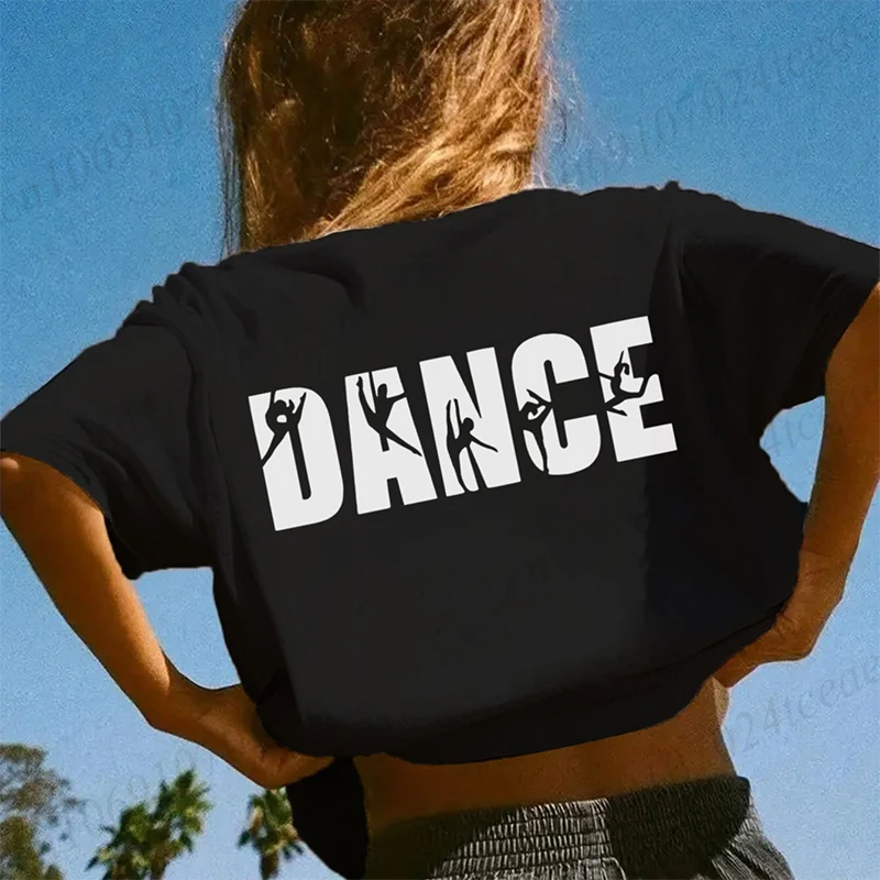 New Women T Shirt Pullover Oversize Tees Korean T-Shirts DANCE Printed T-Shirt Casual Short Sleeve T-Shirt DANCE Girls Clothes