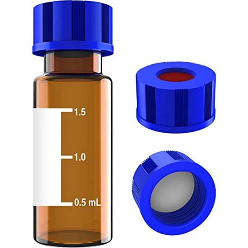 100 Pack 2Ml HPLC Vials 9-425 Lab Amber Vials With Write-On Spot And Graduations,Screw Cap Amber