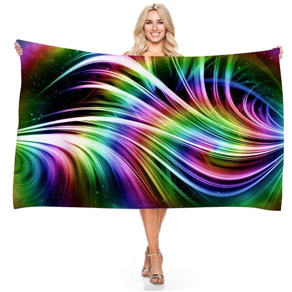 Colourful Flowing Line Swirls Beach Towel, Sand Free Graffiti Color Bath Towels ,Soft Bathroom Towel for Men,Women,Travel,Camp