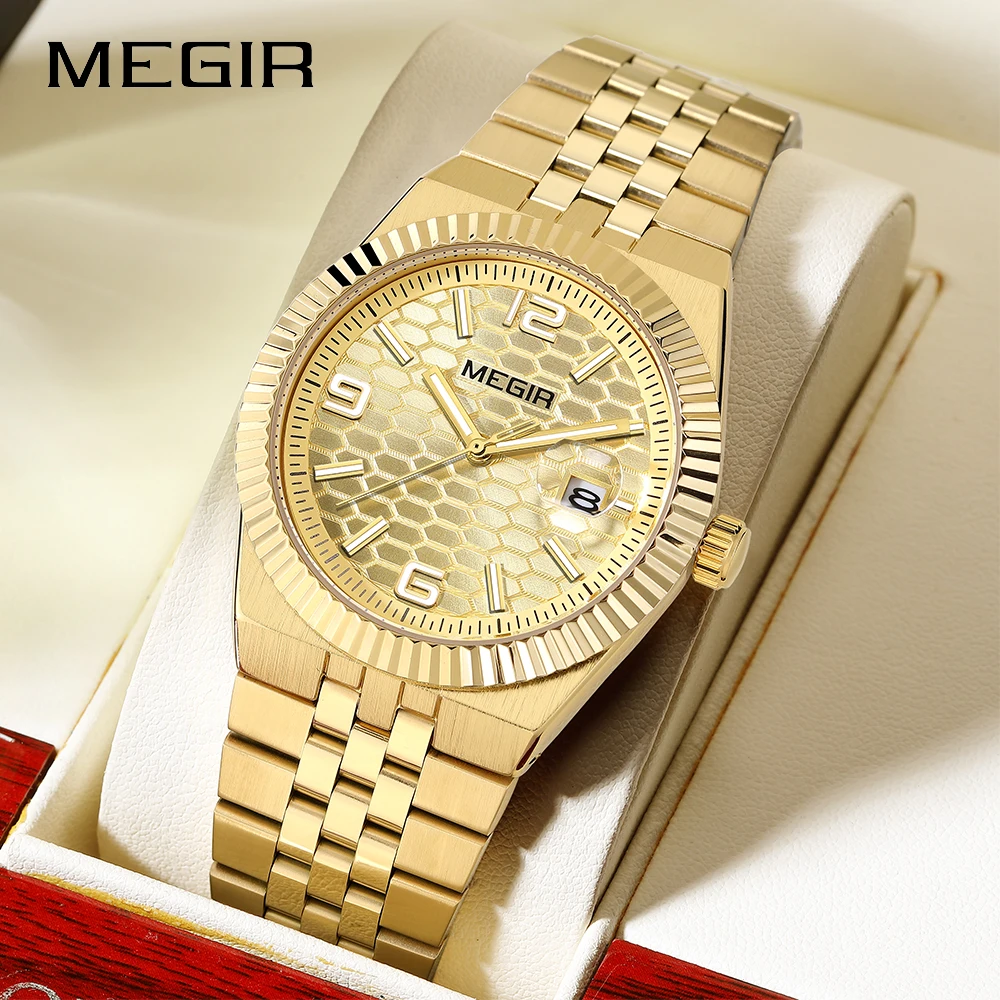 MEGIR New Men Watches Luxury Top Brand Business Waterproof Quartz Watch for Man Stainless Steel Luminous Male Date Wristwatch