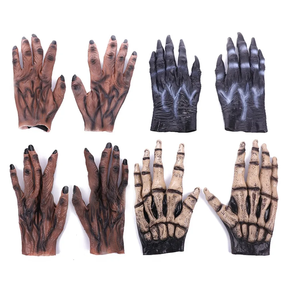 Creative Simulated Halloween Cosplay Gloves Werewolf Plush Werewolf Vinyl Gloves Waterproof Terrifying Makeup Party Props Women