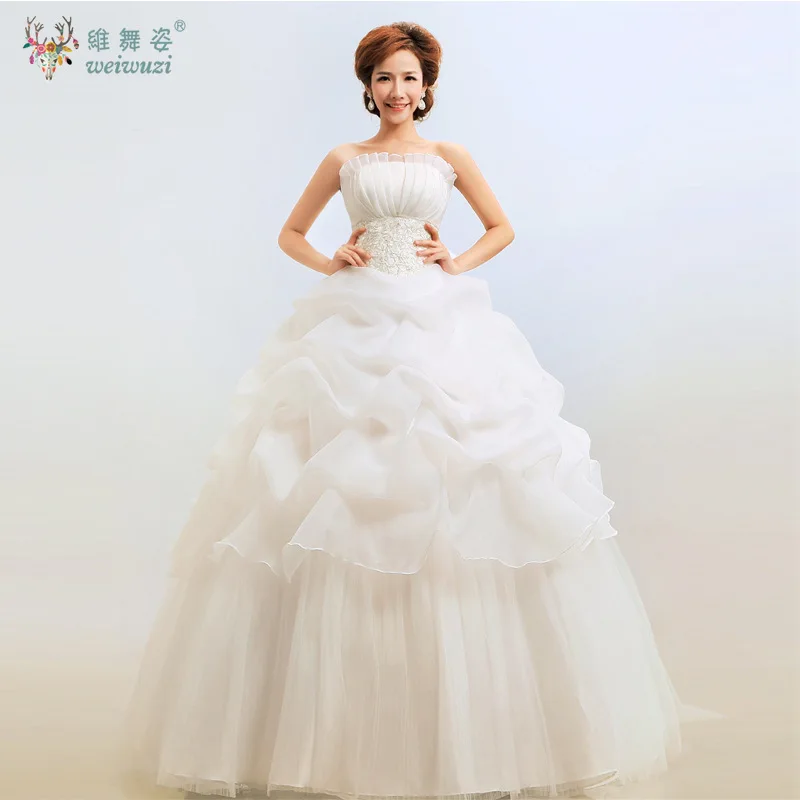 Корейский стиль невесты плюс размер индивидуальное свадебное платье на молнии или шнуровке без бретелек из органзы с оборками романтическое свадебное платье принцессы
