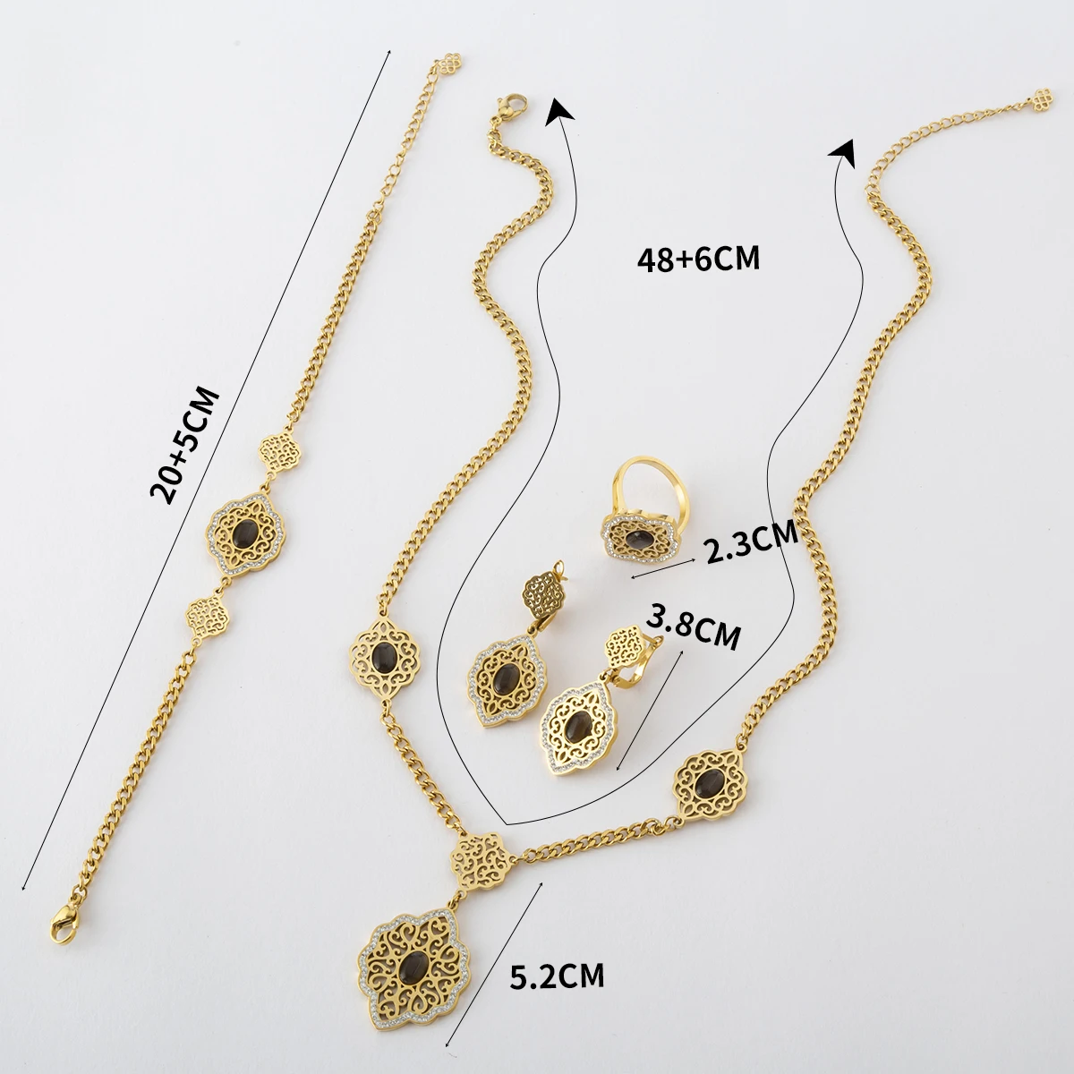 Luizada 2023 New Women\'s Fashion Stainless Steel Jewelry Set Luxury White Stone Necklace Wedding Party Gift Jewelry Accessories