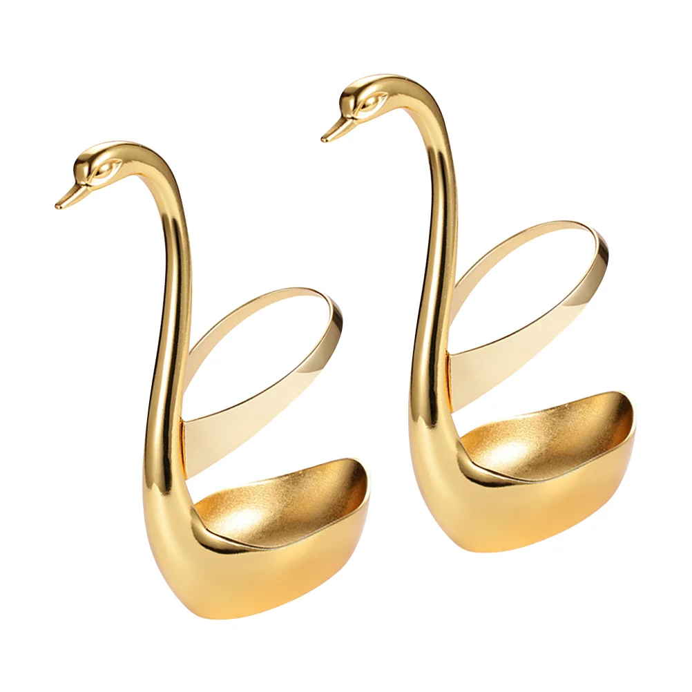 2'li Kuğu Bıçağı ve Çatal Depolama Meyve Tutucu Tatlı Konteyneri Metal Kaşık Çinko Alaşım Sofra Takımı