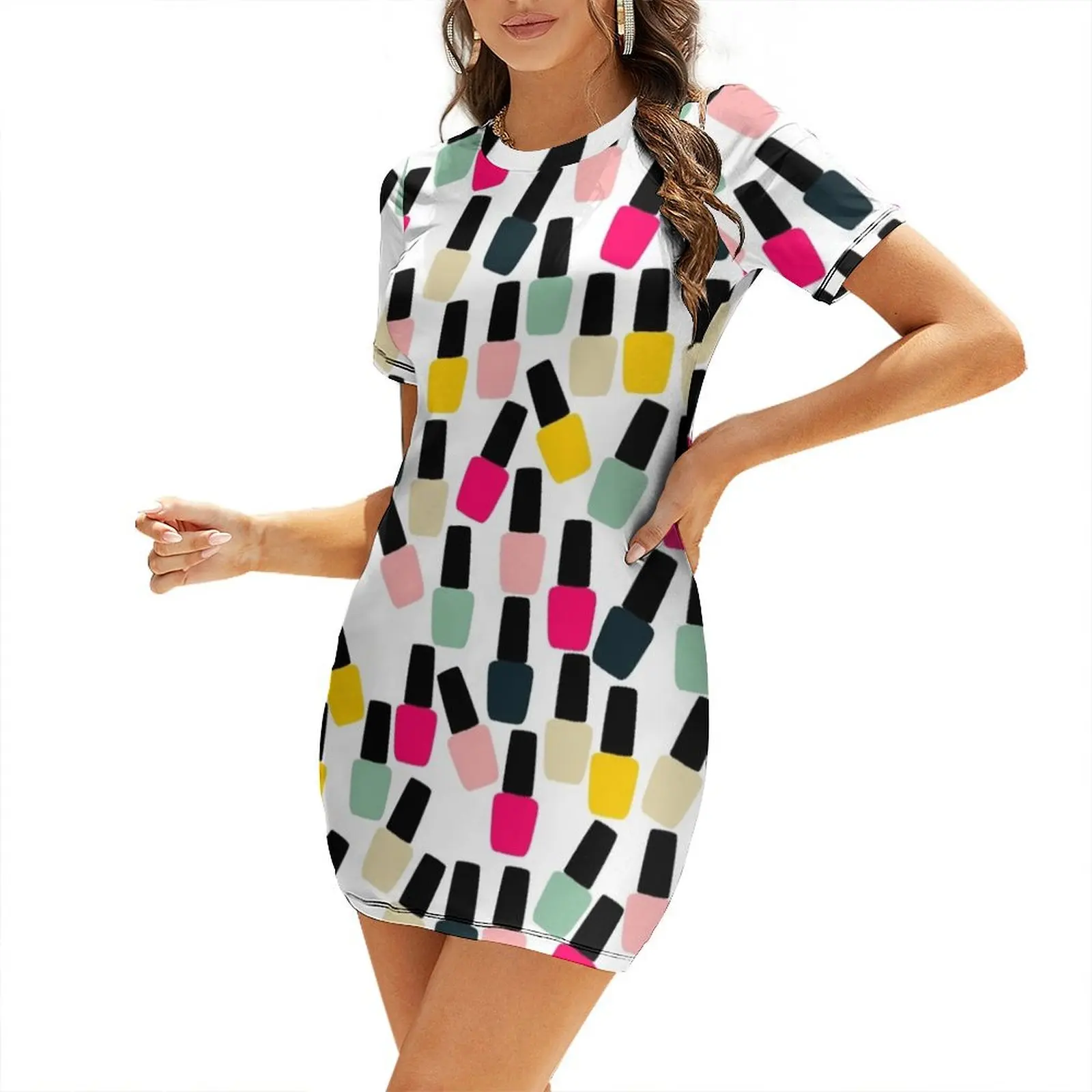 

Cute Nail Polish Short-Sleeved Dress dress for woman birthday dress for women luxury 2026 summer women 2026 Bride dresses