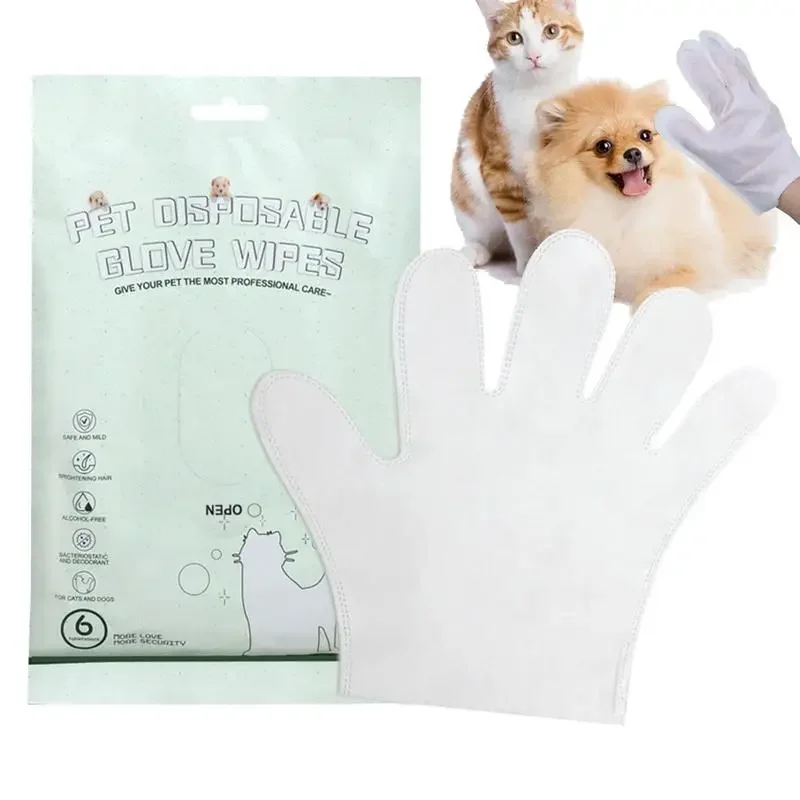 Toallitas para el cuerpo del perro, guantes de lavado sin enjuague, guantes para el cuidado de mascotas, toallitas desodorantes suaves para limpieza de gatos, piel, orejas y patas, 6 uds.
