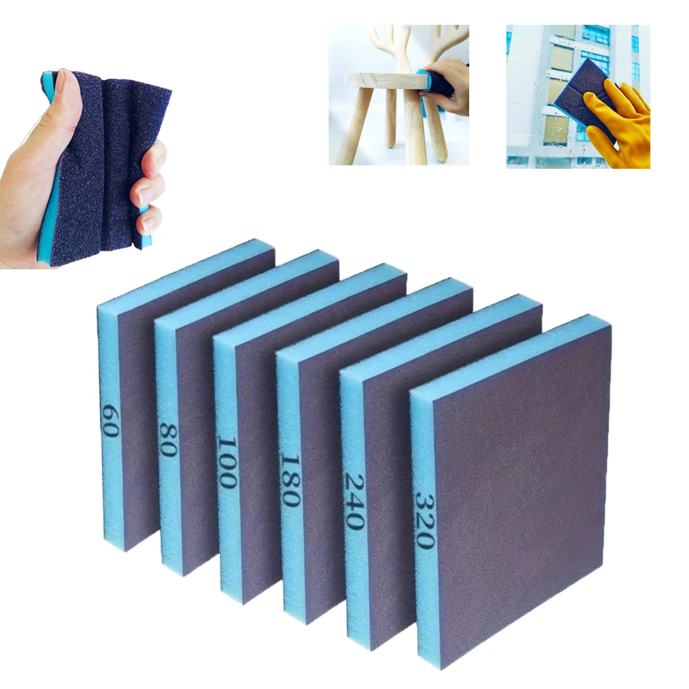 

6PCS Sanding Sponge Set Coarse Medium Fine Grit 60-320 - Washable Reusable Wet Dry Sanding Blocks for Wood Metal Glass Furniture