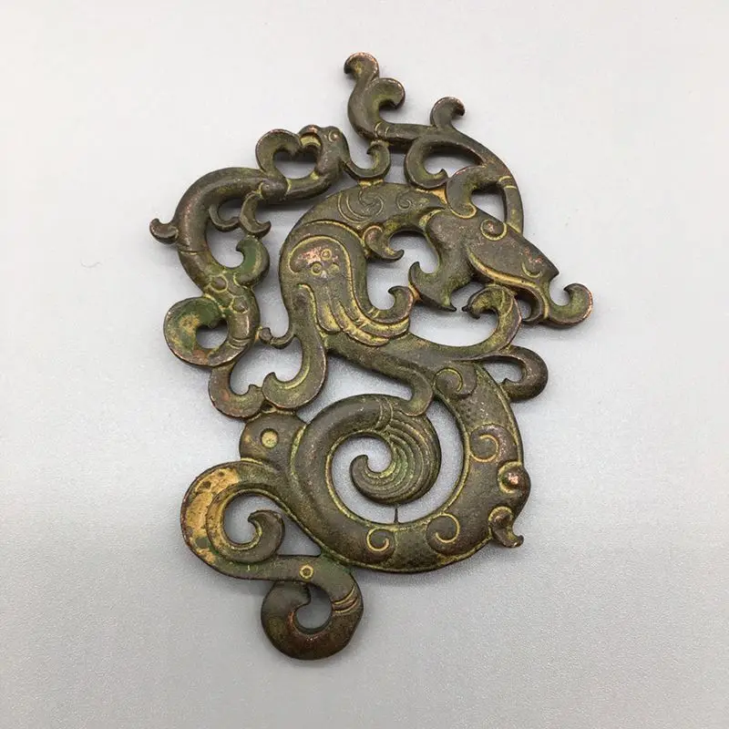 

Bronze hollow dragon and phoenix double-sided brand folk copper pendant small transfer clearance