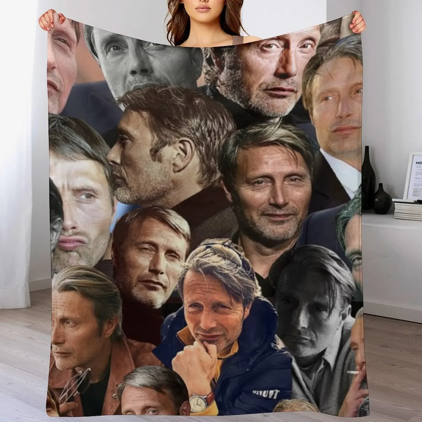 

mads mikkelsen photo collage Throw Blanket Soft Plush Blanket as Housewarming Gift