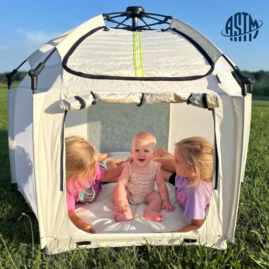 روضة أطفال منبثقة فورية بيد واحدة مفتوحة وقابلة للطي وجانبين شبكية قابلة للتنفس بوابة أمان وسحاب وحقيبة حمل للسفر مدمجة داخلية/Ou #3