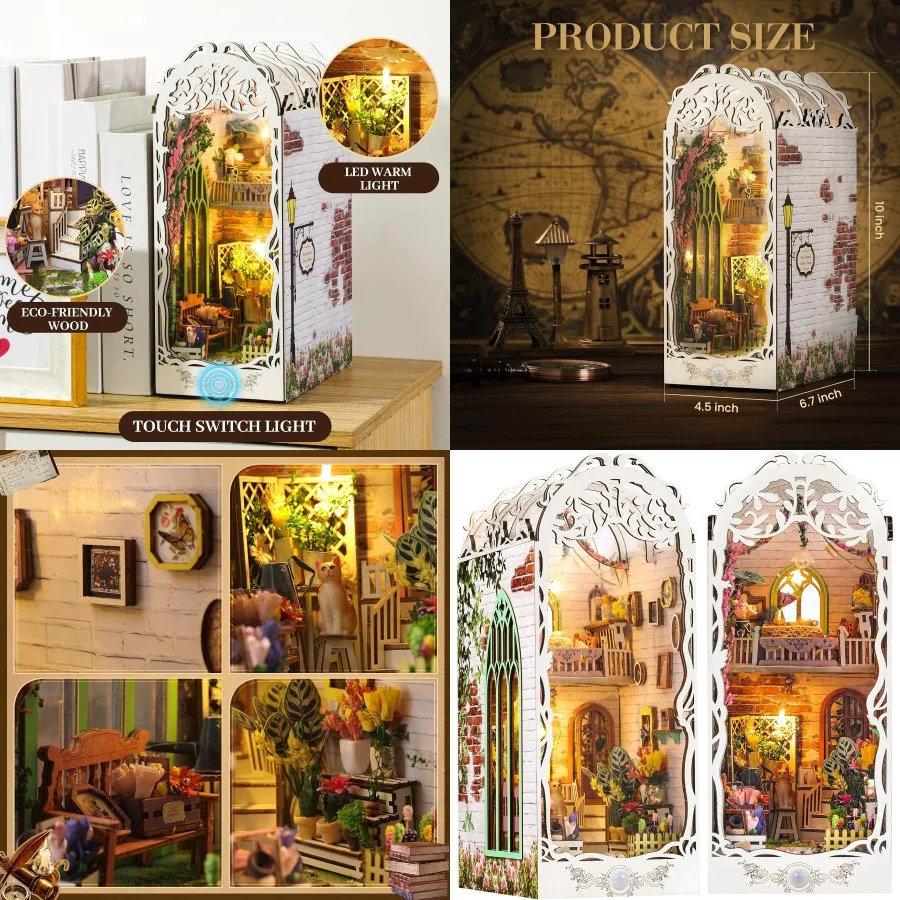 

Набор книжных уголок «сделай сам» — 3D деревянная головоломка, диорама для книг со светодиодной подсветкой для украшения книжной полки — миниатюрный садовый дом, ремесло