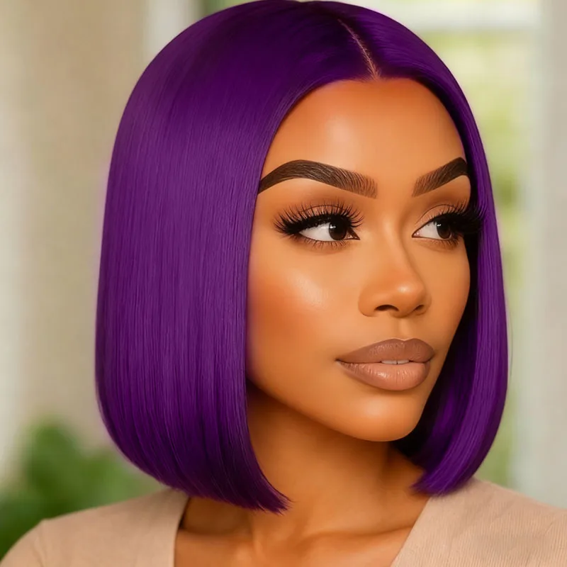 12 inch deep purple synthetic shoulder length straight hair wig, suitable for women's daily party role-playing