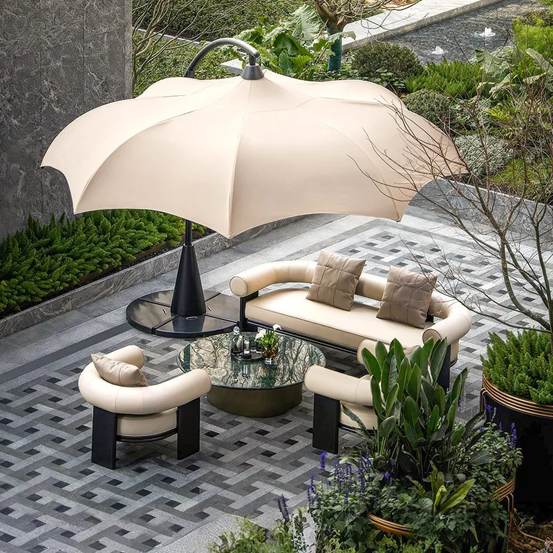 Outdoor sofa, courtyard designer furniture terrace hotel sales department high-end outdoor leisure solid wood sofa combination