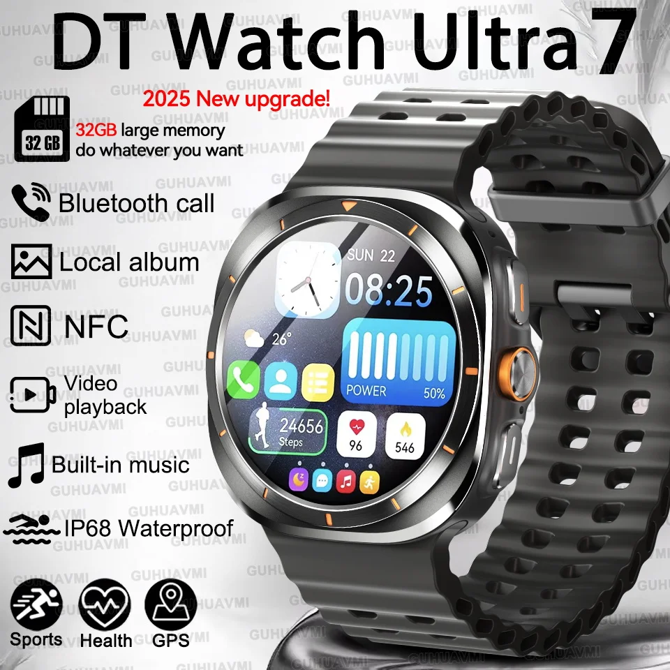 

2025New DT Watch 7 Ultra Smart Watch NFC GPS track 32GB Memory MP3 MP4 Player Bluetooth Call ChatGPT Waterproof Sport Smartwatch
