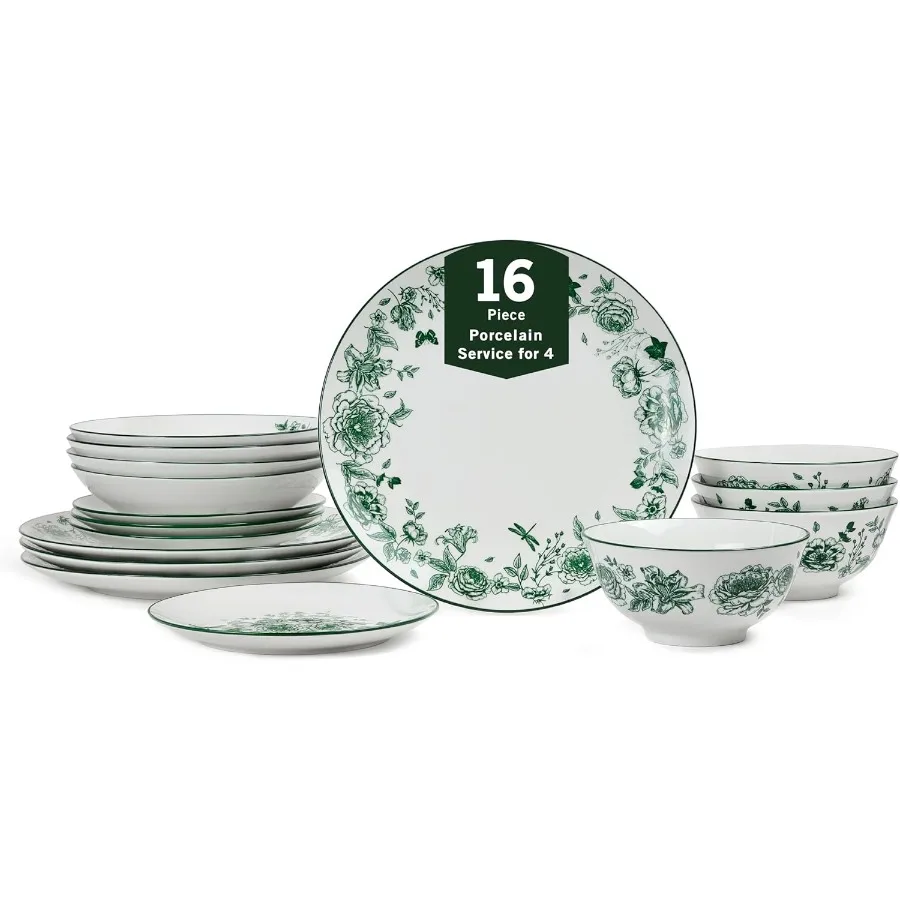

Esme Набор столовой посуды из 16 предметов. Набор фарфоровых тарелок и мисок. Набор посуды для 4 мисок для хлопьев и макарон. Можно мыть в микроволновой печи и в посудомоечной машине.