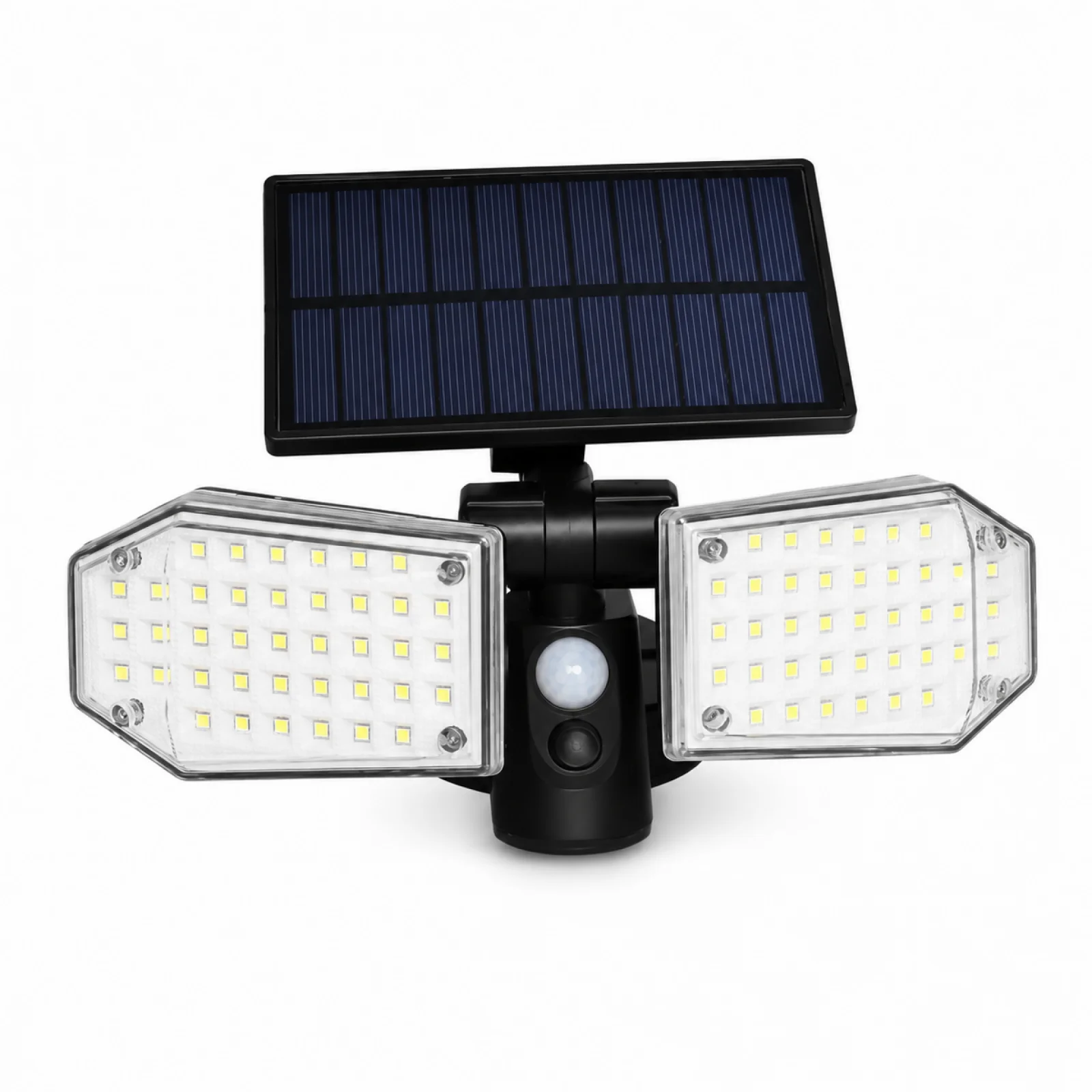 Lampe solaire LED d'extérieur avec capteur de mouvement PIR, double tête réglable, panneau solaire ajustable, 150 ° Lampe solaire murale étanche IP65