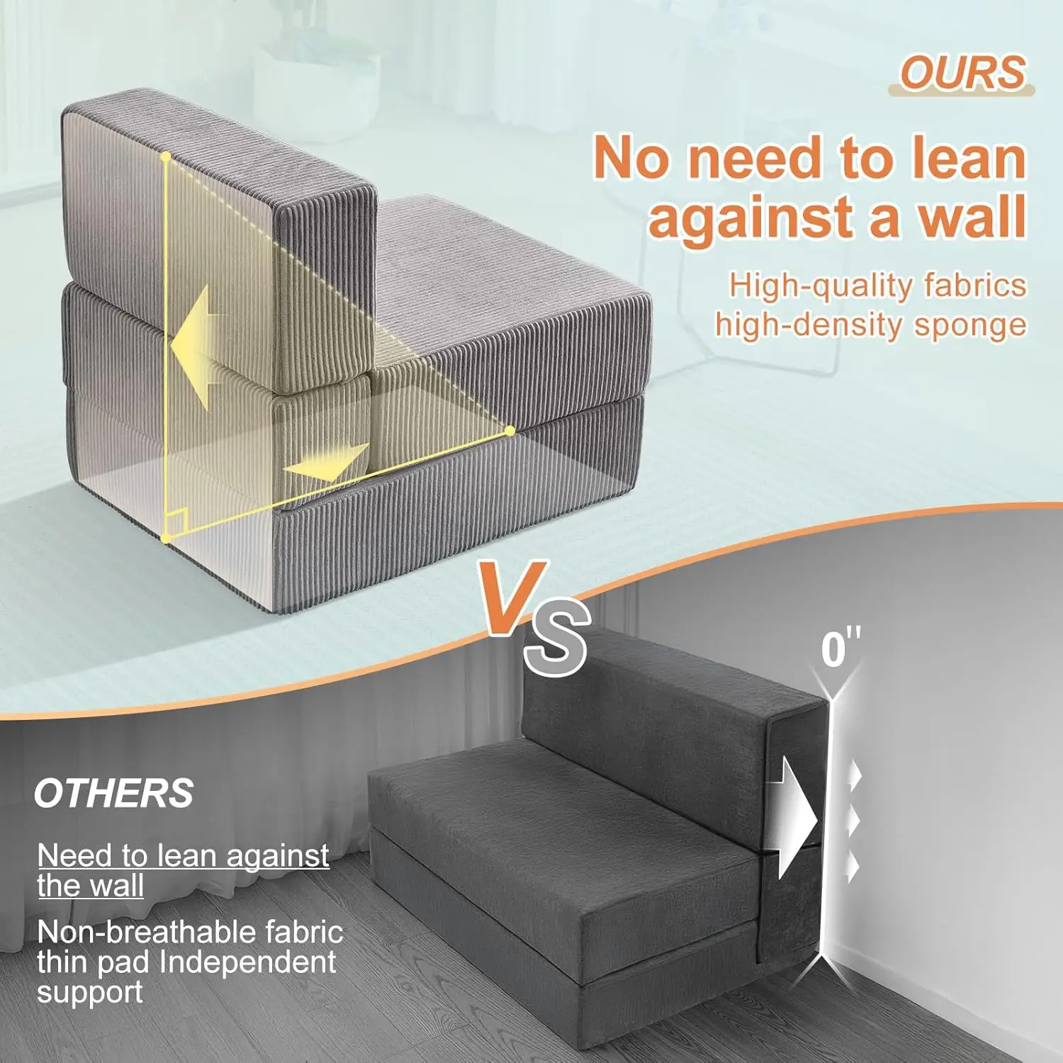 Sofá cama plegable, Convertible, plegable, portátil, con almohada, respaldo ajustable