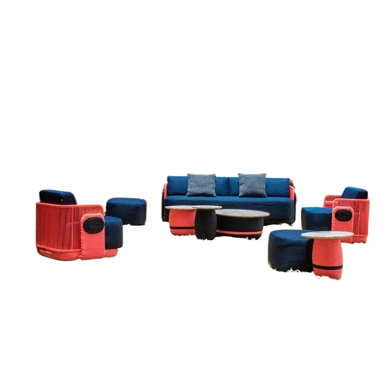 Nordic outdoor rattan woven sofa, villa leisure balcony courtyard rattan rope woven outdoor garden balcony rattan chair, sofa