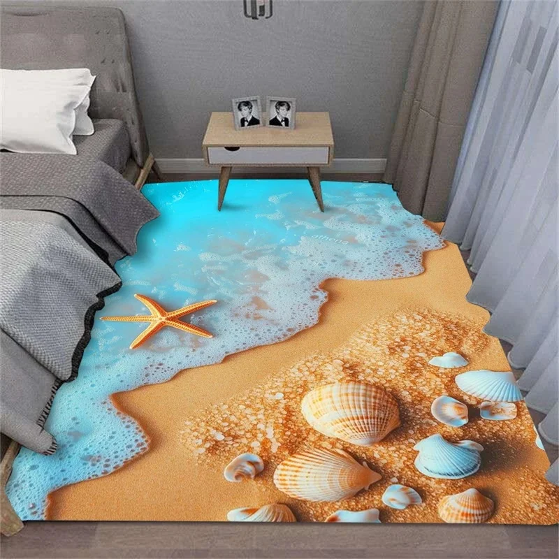 VIKAMA Boho Beach Shell Non-Slip Area Rug Wave Pattern Soft Summer Carpet for Living Room Bedroom Entryway