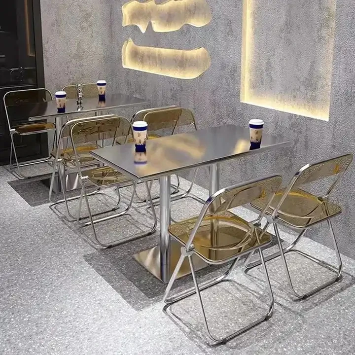 Chaises de Salle à Manger Modernes en Acier Inoxydable, Transparentes, en Acrylique, Pliables, pour Café, Hôtel et Restaurant