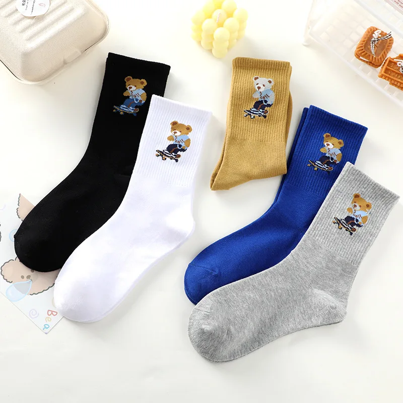 New Cartoon Sports Women\'s Socks Harajuku Happy Funny Bear Kawaii Animal Girl Socks Spring Autumn Fashion Novelty Female Socks