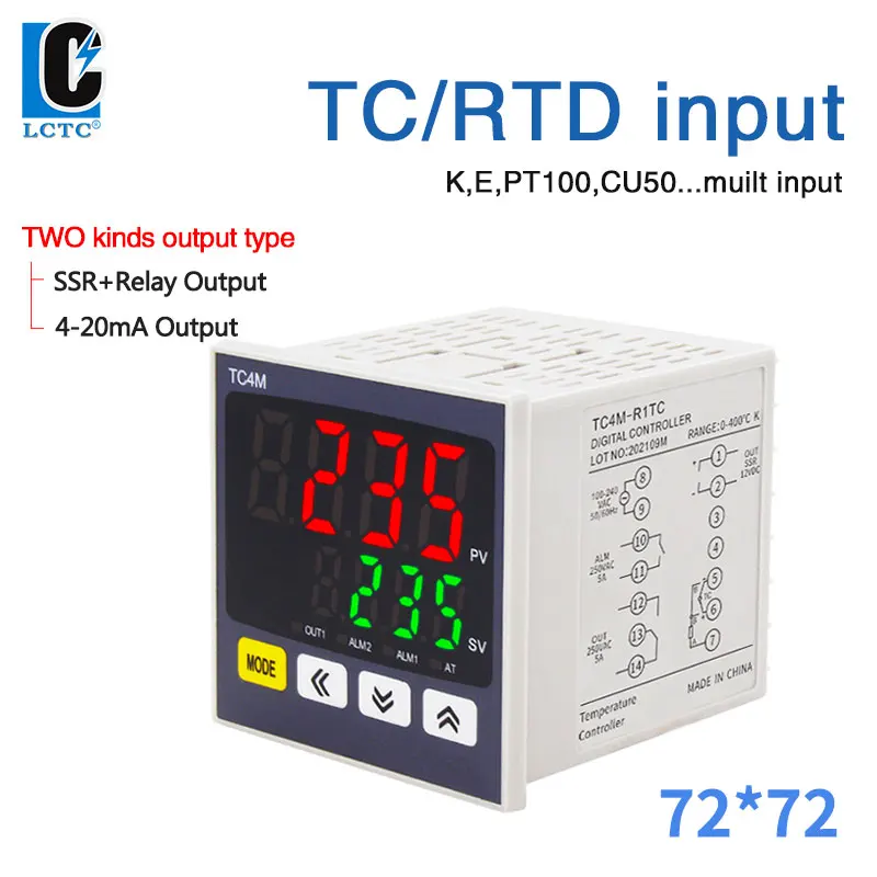 

TC4M 72*72 Panel size Multiple Input SSR+RELAY/4-20mAOutput Digital Display Intelligent PID Temperature Controller Instrument