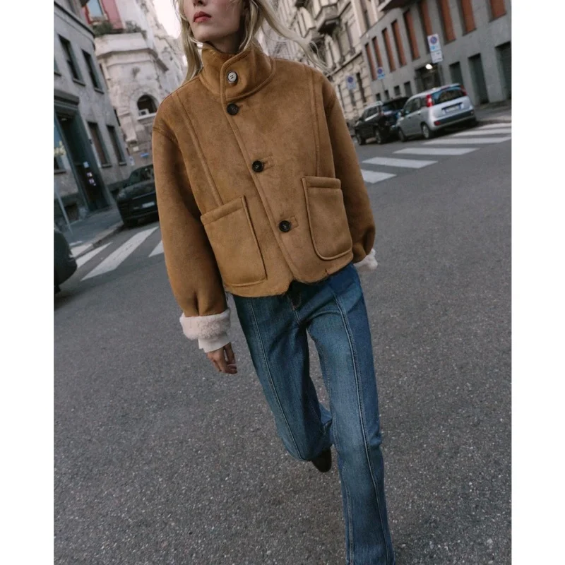 Nouveau automne décontracté femmes Double face porter Long Sve col montant Jaet manteau Sli polyvalent Fem Polyester cuir