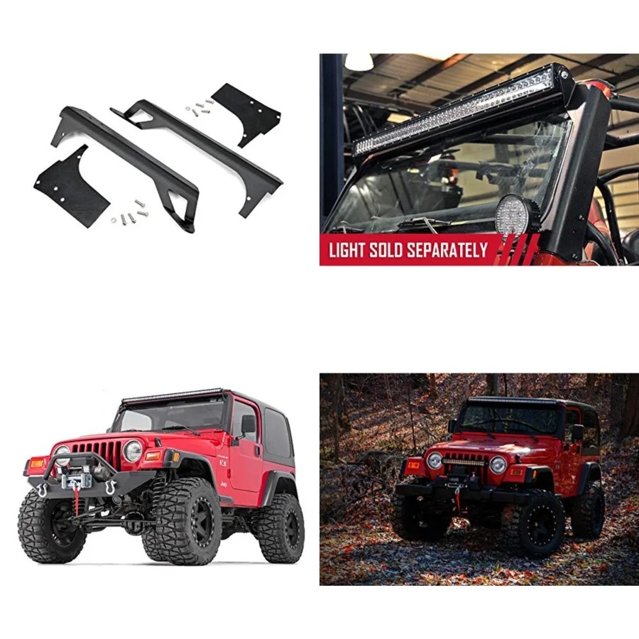 

50" LED Light Bar Upper Windshield Mounts for Jeep Wrangler TJ 1997-2006 - LED Bar Mounting Brackets, Pair