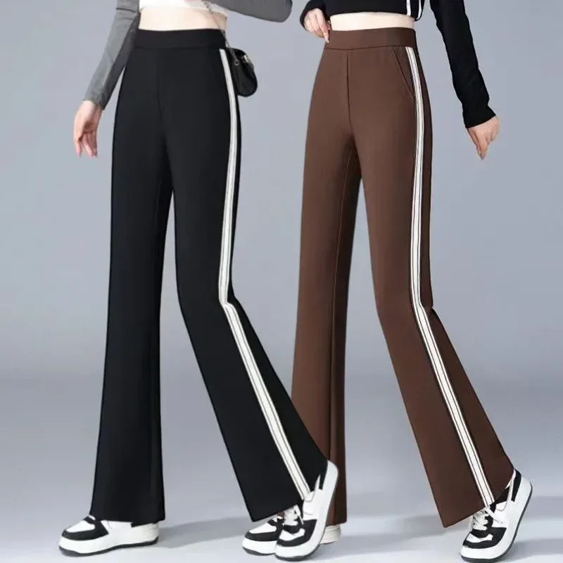 Micro-flare Suit Pants for Women Spring Summer 2025 New Sports Pants High Waist Droop Side Striped Flared Pants