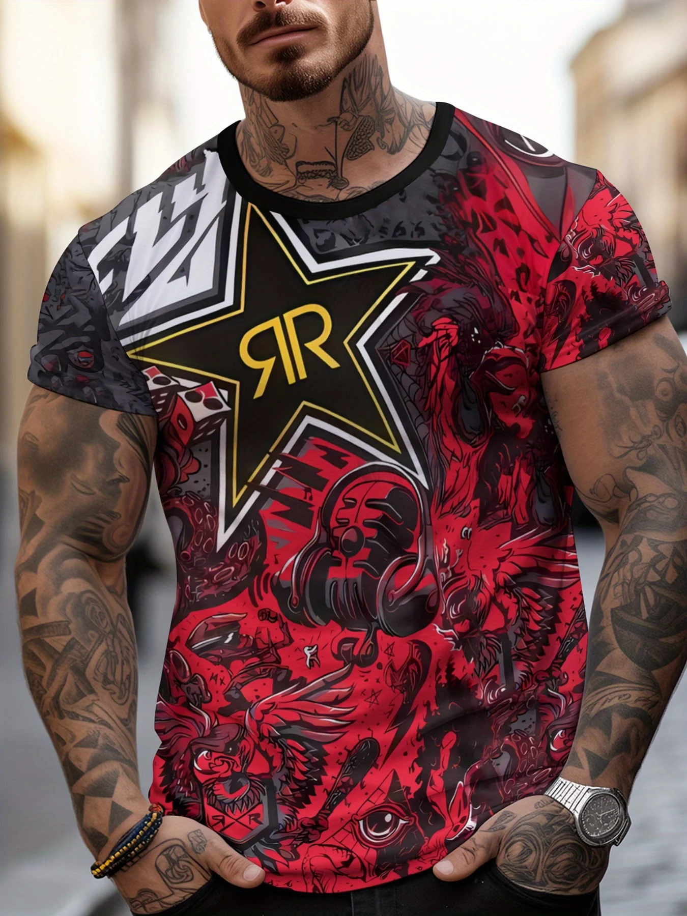تي شيرت رجالي صيفي أنيق ومبتكر يسمح بمرور الهواء للدراجات النارية بطباعة ثلاثية الأبعاد ورقبة دائرية وأكمام قصيرة تي شيرت كاجوال للخروج