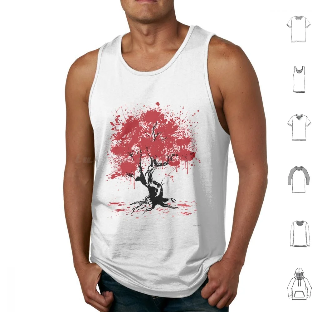 Sakura Tree Painting Tank Tops Vest Sleeveless Sakura Tree Japan Autumn Fall Sumi E Halloween