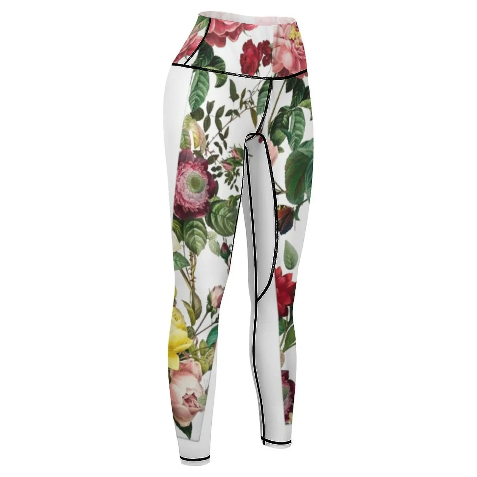 White print with pink heirloom roses Leggings Golf wear Women's push up joggers for Womens Leggings