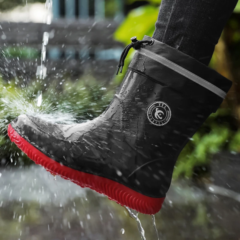 

Водонепроницаемые ботильоны размером 39-48 с простым дизайном, мужские толстые, противоскользящие и прочные резиновые сапоги