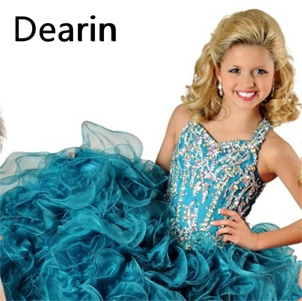 Vestido de menina de flor personalizado Dearin ombro cinto linha A até o chão saias vestidos de lantejoulas de tule