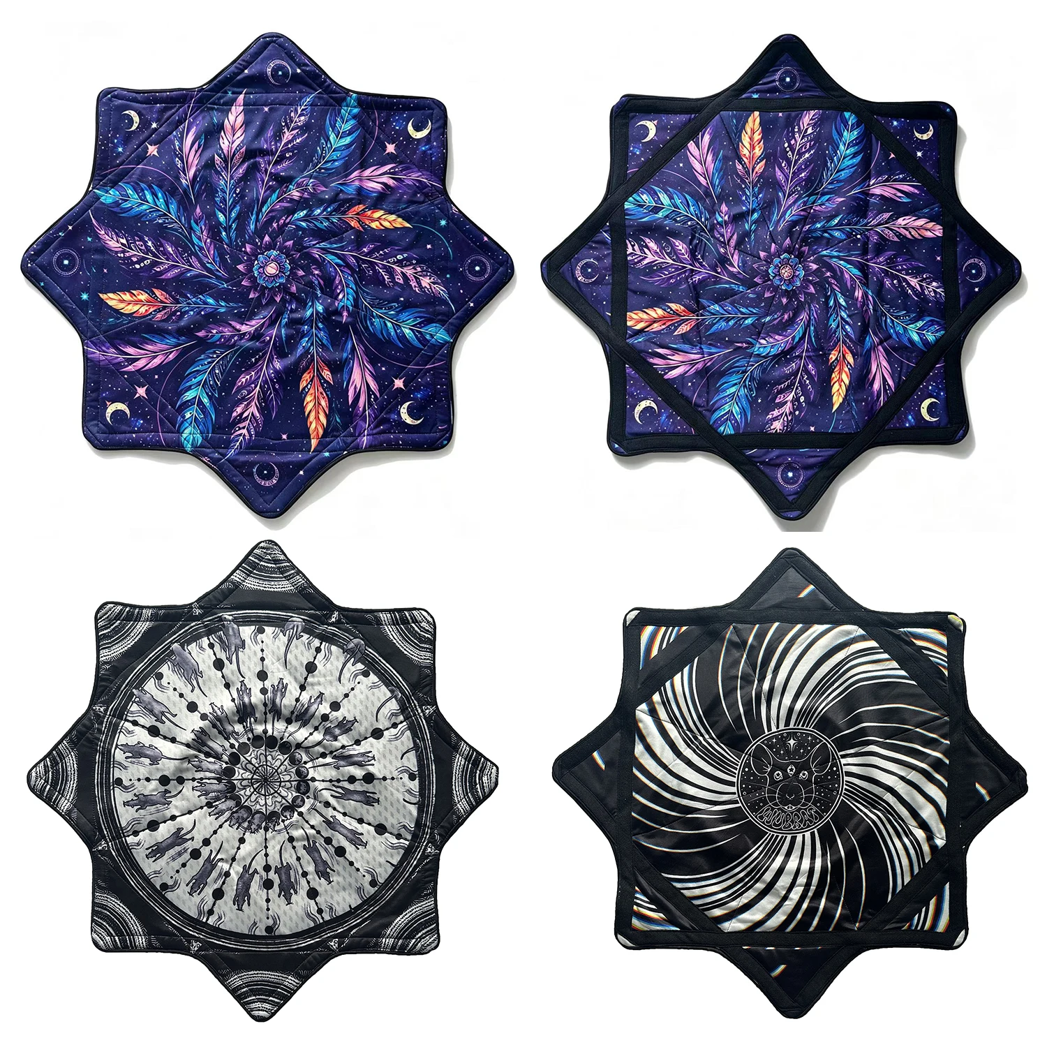 Dapo Spinning Dance Handkerchief 67cm*67cm Lycra Octagonal Scarf Dynamic Mouse Pattern Dark Feather Pattern