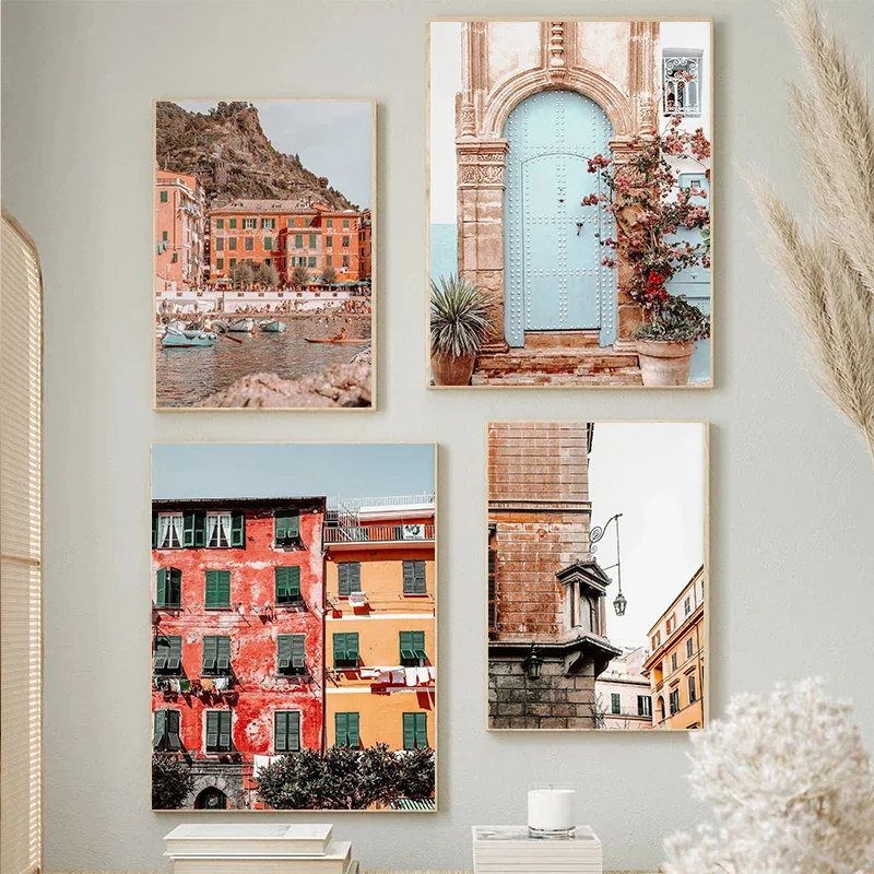 Frameless Canvas PaintingModern Landscape Mediterranean Greece Italian Begonia Olive Tree Landscape Poster Canvas Paintings Wall