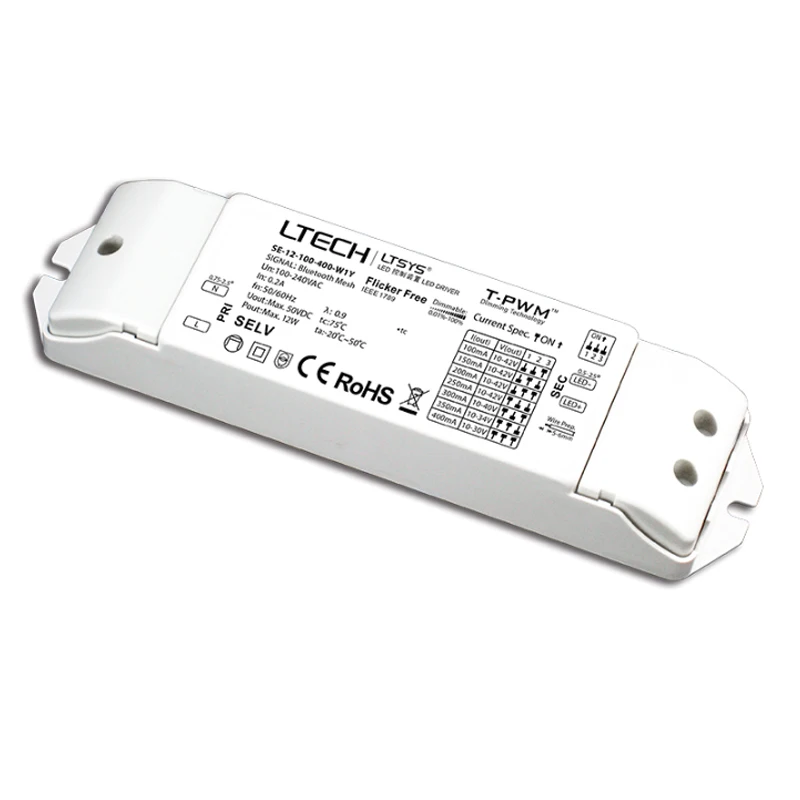 

12W 100-400mA Tuya Bluetooth Mesh CC Constant Current Dimmable LED Driver Ltech AC 100-240V Input,9-42V Lighting Transformer