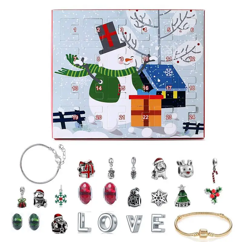 Christmas Advent Calender Gift Box Creative Snowman Santa Claus Charm Bracelet Set Countdown Calendar Box Girls New Year Gift