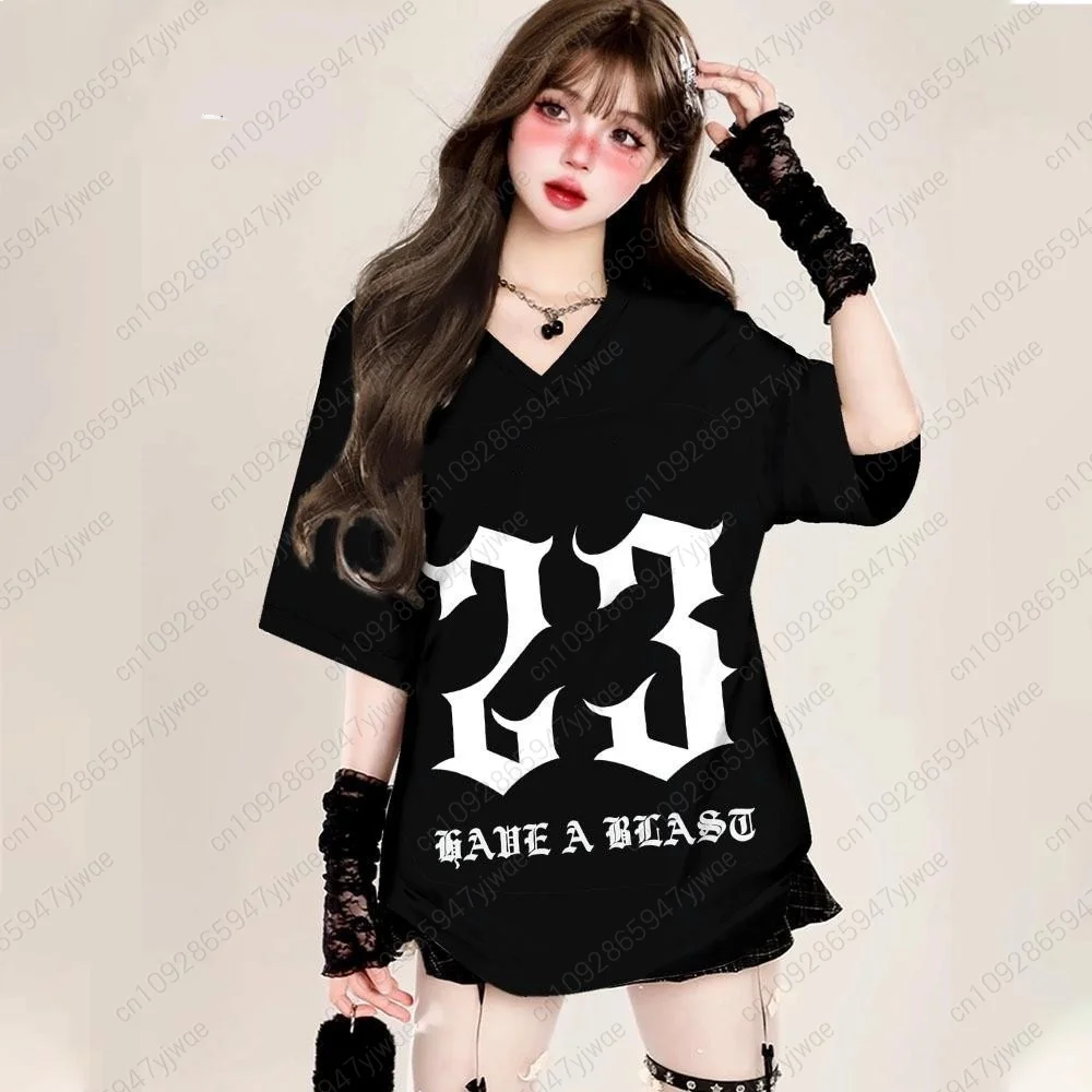 2025 Women Letters XX Print V-Neck Short Sleeve Personality Summer Tee Baseball Jerseys Stripe Oversized Ventilate Sport T-Shirt