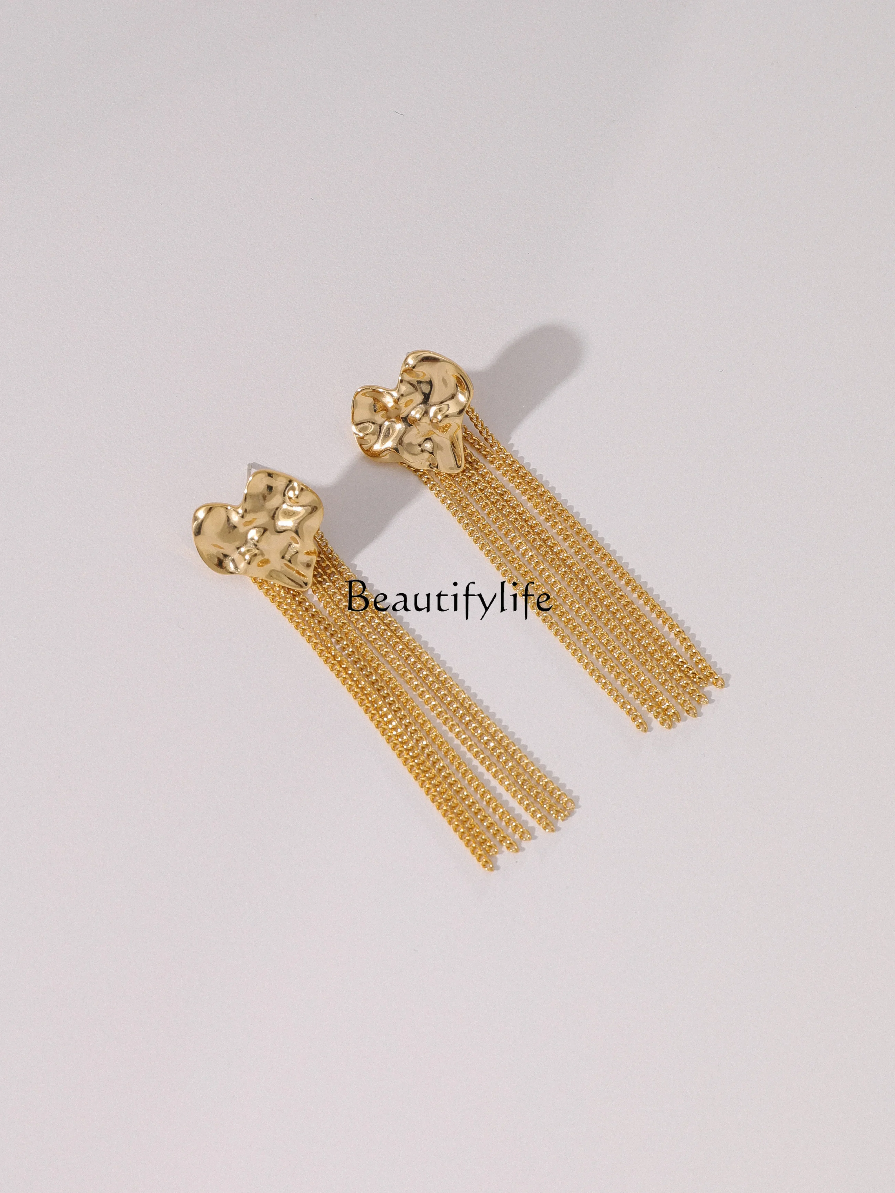 European and American metal love earrings retro temperament fringed versatile earrings