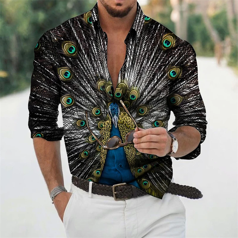 Peacock 3D Print Shirts Street Style Men Women Summer Fashion Shirt 2024 Long Sleeve Cool Designs Blouse Korea Shirt For Women