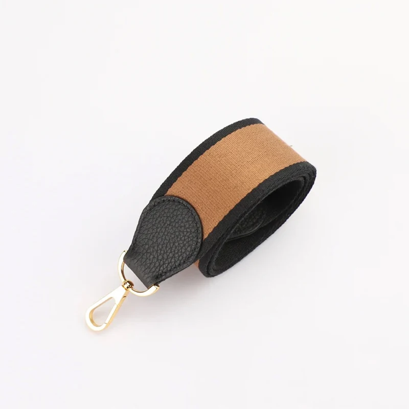 2" Wide Gold/Black Canvas And Togo Leather Shoulder Strap For Brand Bag，bag accessories for women's bag,Bag straps