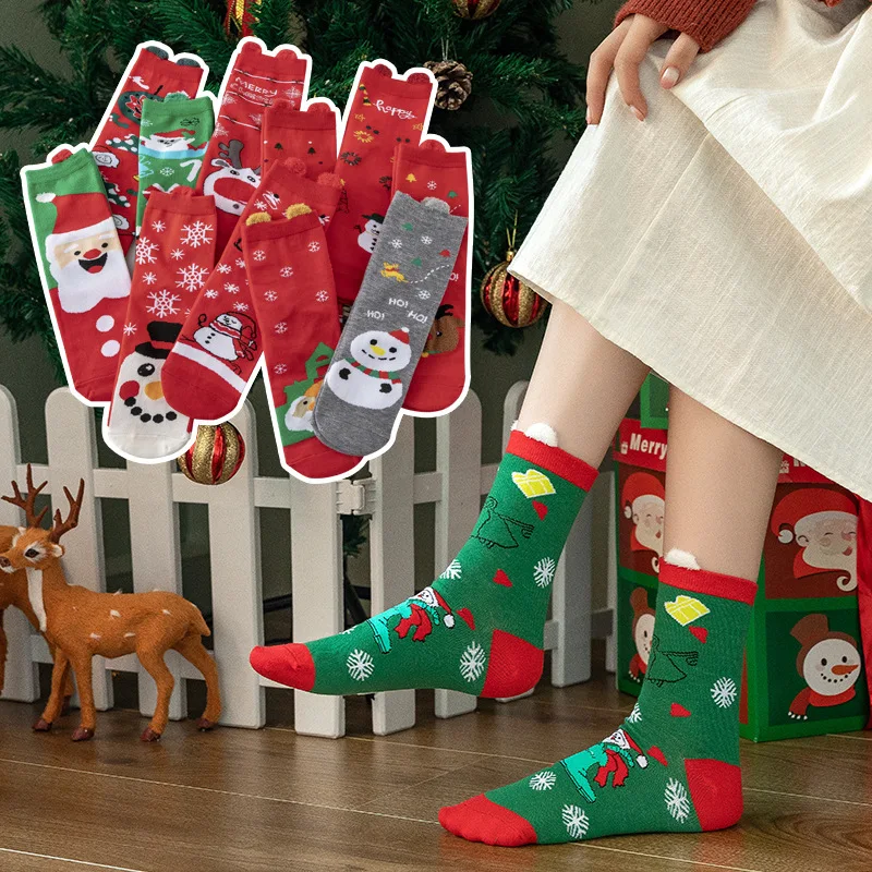 5 Pairs Combination Christmas Socks Halloween Cartoon Elk Bear Stereo Women's Medium Tube Cotton Socks Free Shipping Wholesale