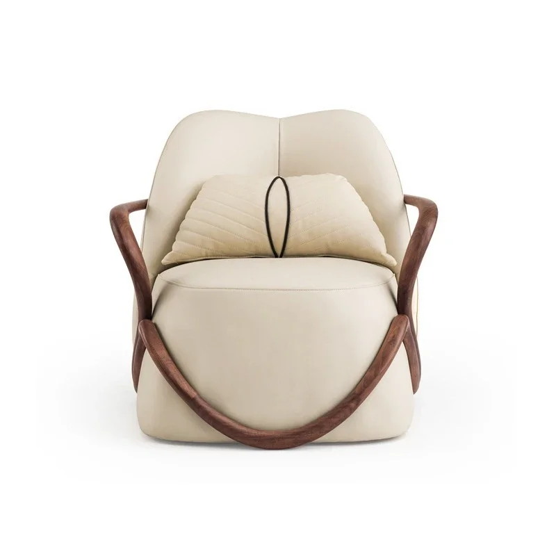 

Italian casual lazy fabric chair living room reception walnut solid wood hug designer single armrest so fa chair