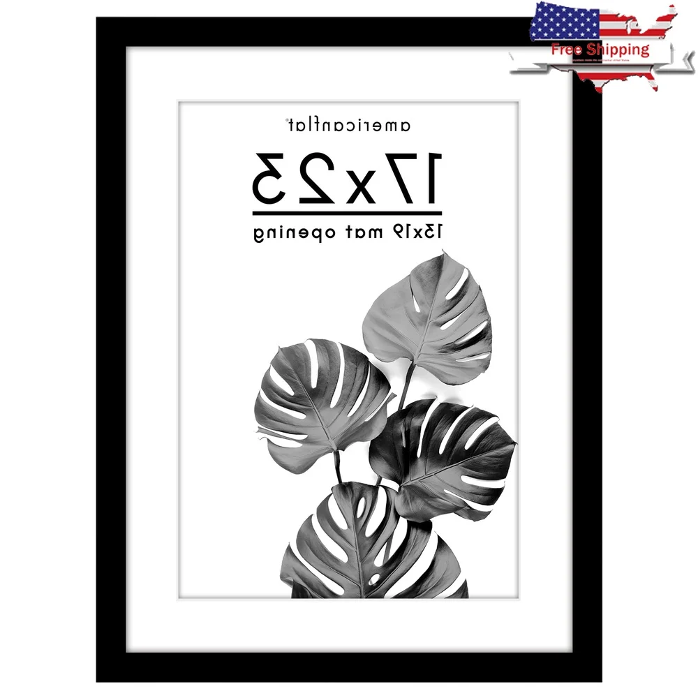 

Black Picture Frame 17x23 with Mat 13x19 Polished Plexiglass Display Horizontal Vertical Wall Mount Sturdy MDF Backboard